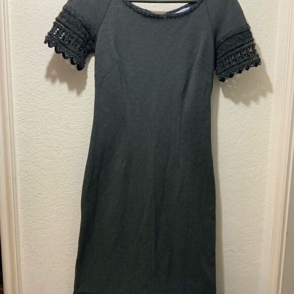 Blumarine Y2K Gray Bodycon Crochet Bead Trim Dress 40 Italy Runway Wool Stretch - Picture 2 of 12